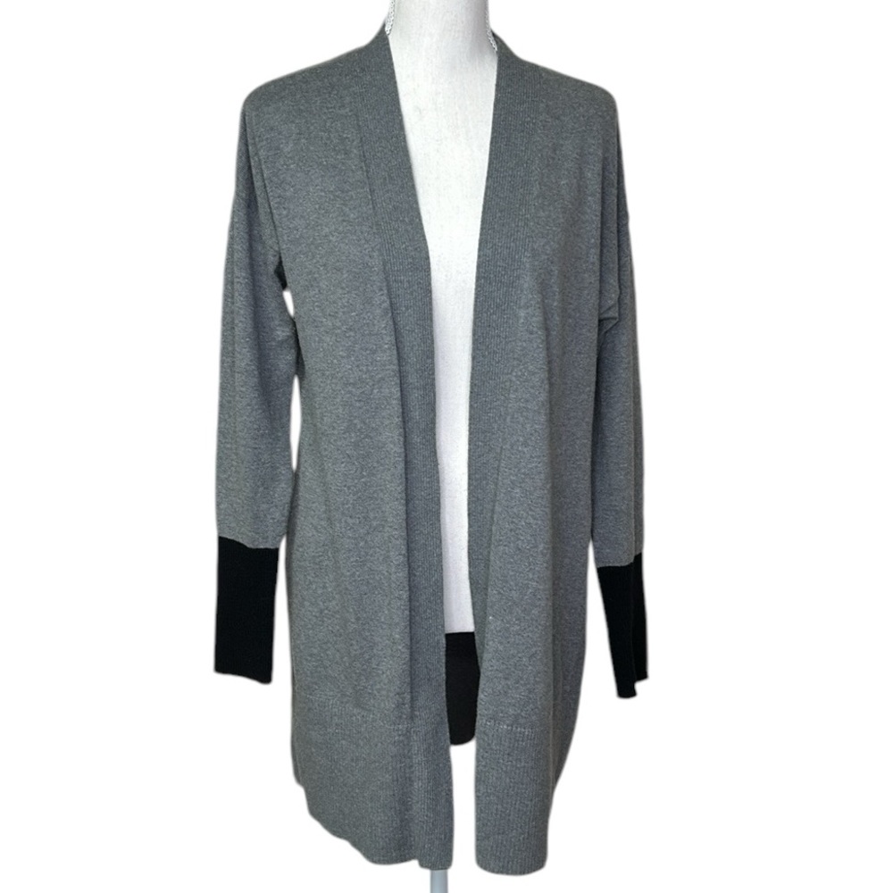 Chico’s Gray Color Block  Long Line Cardigan Sweater Size M